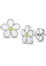superb white enamel daisy flower silver baby earrings